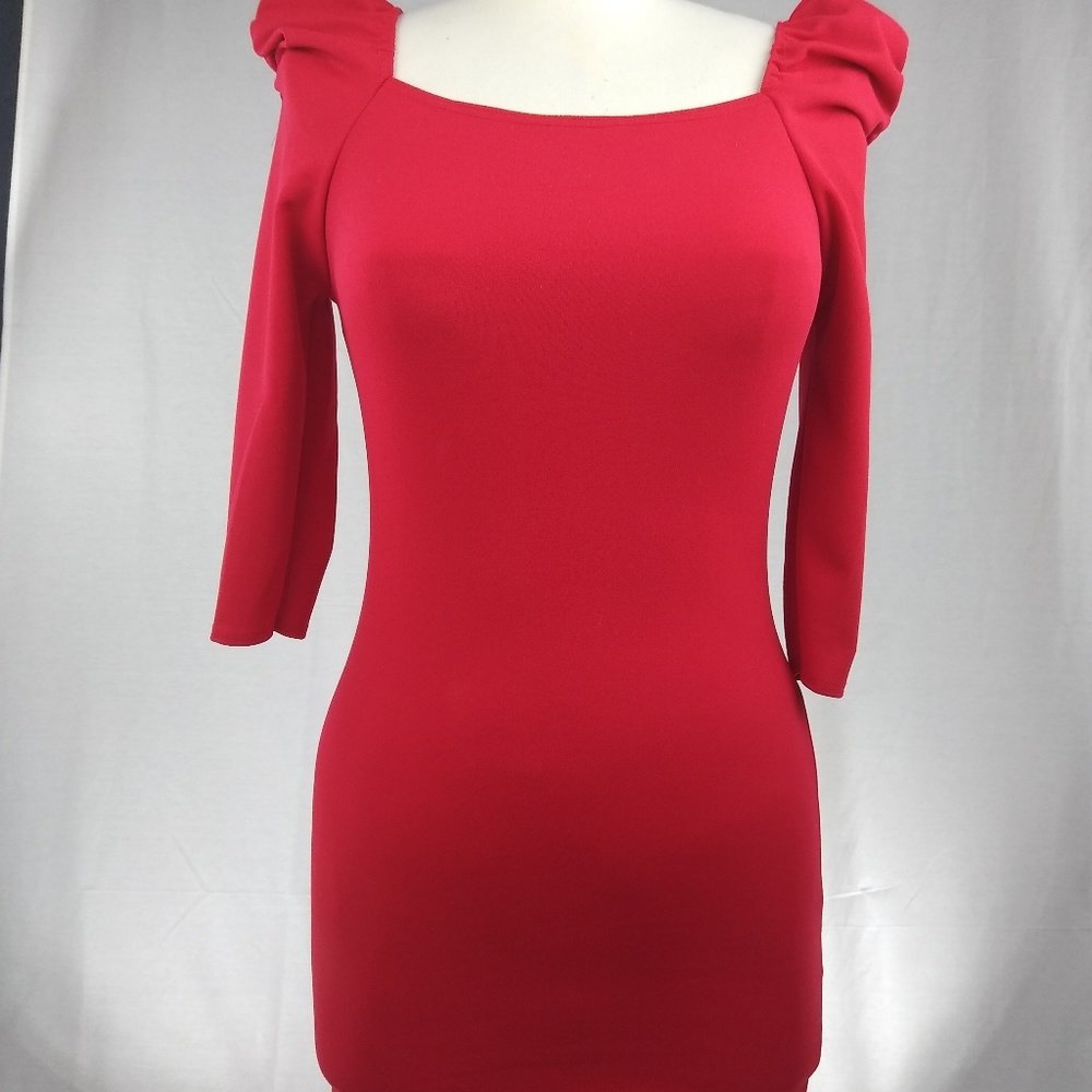Puff Sleeve Sq. Neck Bodycon Dress